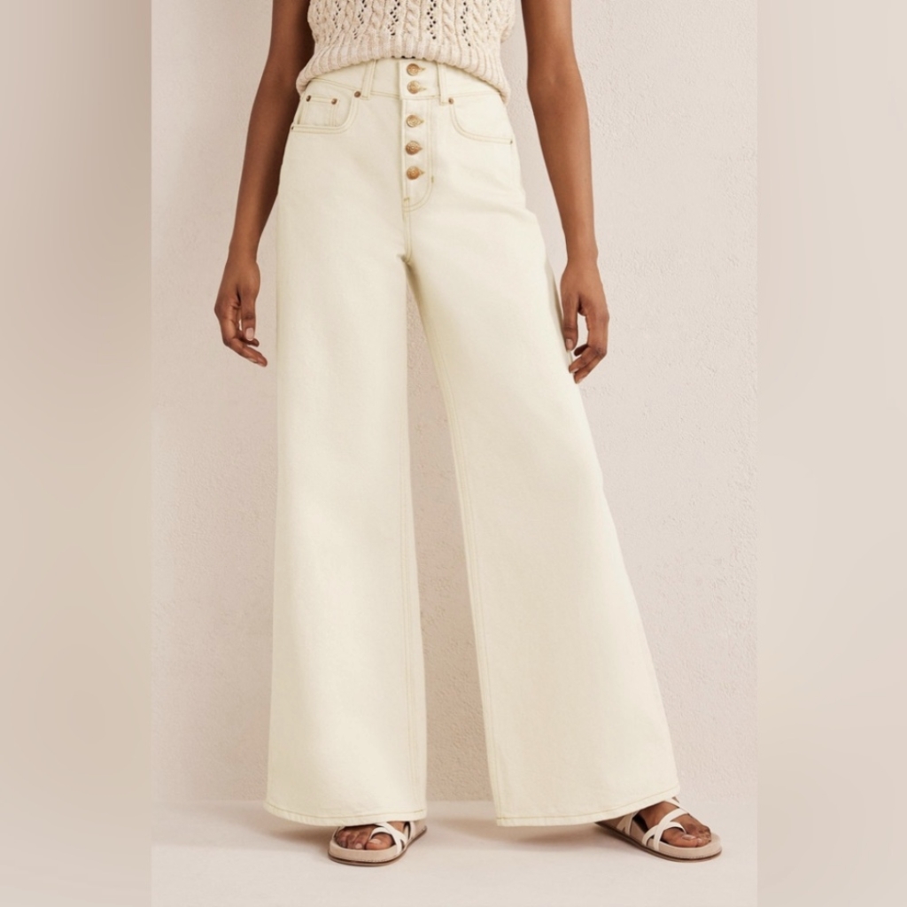 Nwt Boden Ultra High Rise Wide Leg Jeans 31 Oatmeal